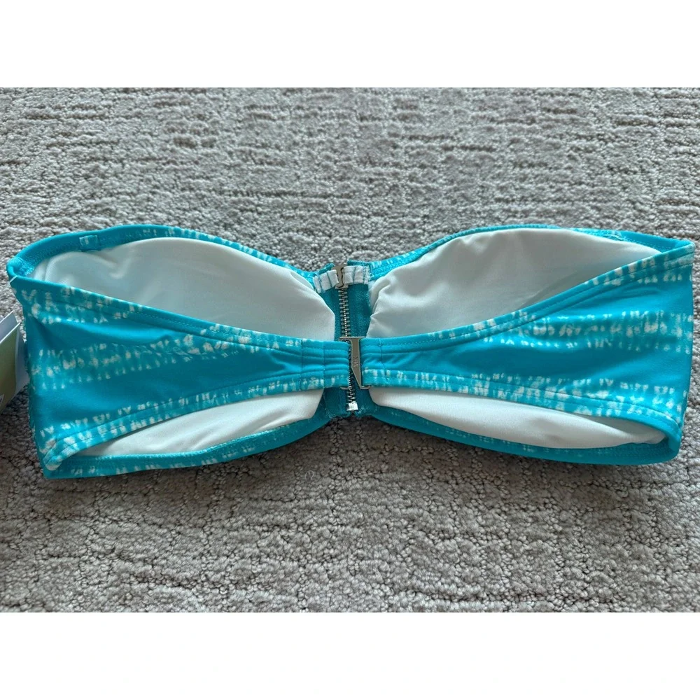 Michael Kors Bandeau Bikini Top Womens M Turquoise NWT Zip Front Tie Dye MM4J474
